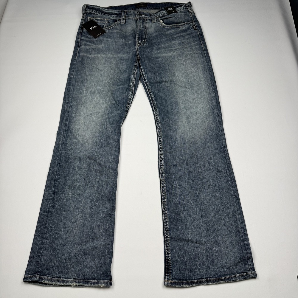 Silver Jeans Co Craig Easy Fit Mens 36x34 Blue Bootcut Medium Wash Denim Jeans